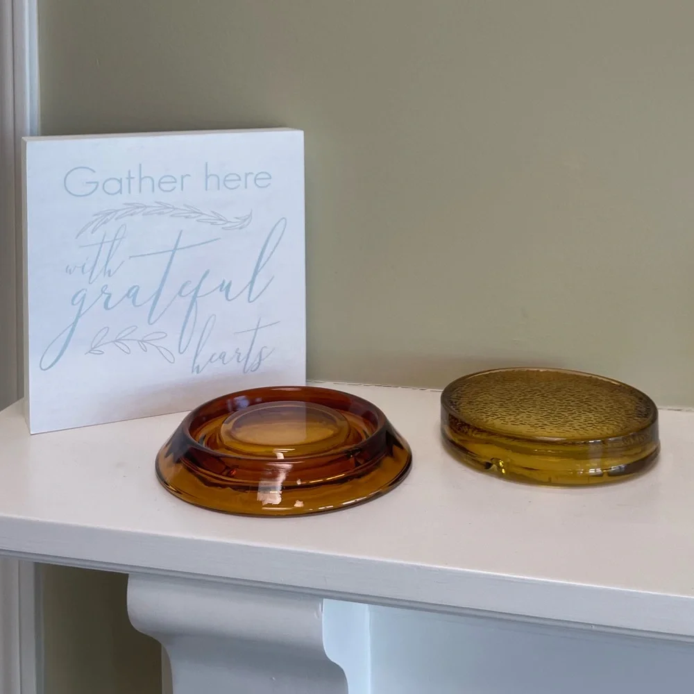 Vintage Ashtrays Beautiful Heavyweight Collectors Set 2 Pc Brown Amber Glass